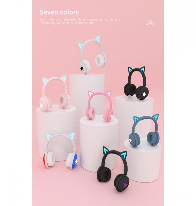 Cat Ear Wireless Headphone Bluetooth 5.0 Headsets With LED Light Microphone For PC Laptop Kid Girl Music Headphones