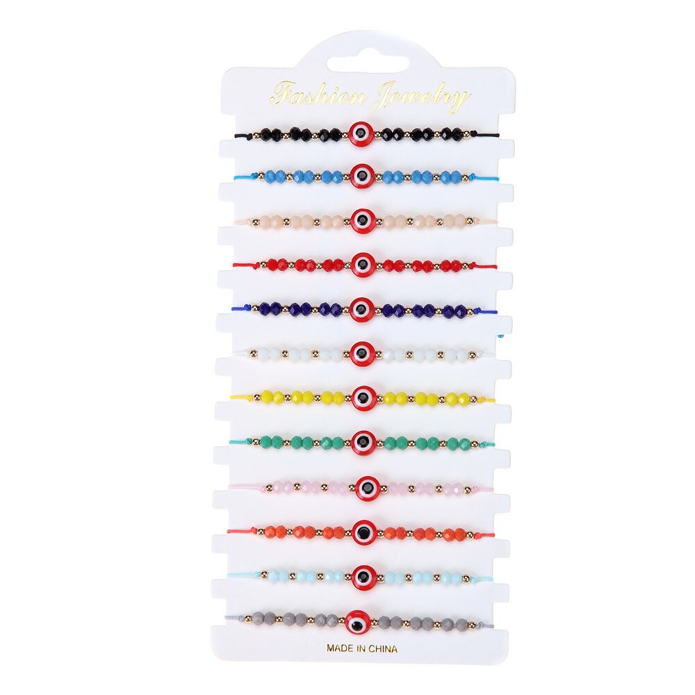 12 stuks/partij koppels vrouwen blauwe turkse boze oog bedels armbanden kristallen kralen verstelbare touwketting enkelbandjes kind meisjes sieraden: A