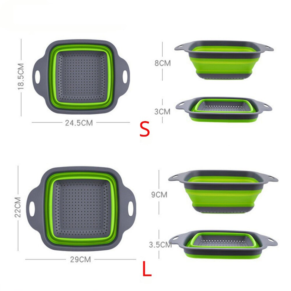 Foldable Fruit Vegetable Washing Basket Strainer Portabl Silicone Colander Collapsible Drainer With Handle Kitchen Tools