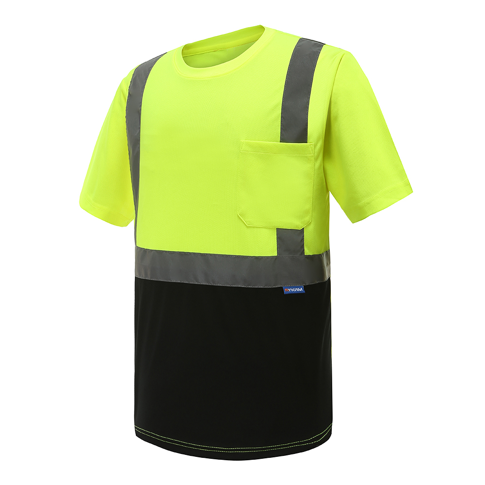 AYKRM – T-shirt de travail réfléchissant haute visibilité pour homme et femme, vêtement de sécurité Fluorescent, respirant et estival, XS-6XL