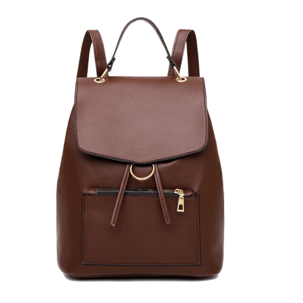 Women Travel Backpack Soft PU Leather Backpack Girls School Bags Teenager Leisure Shoulder Bag: Brown