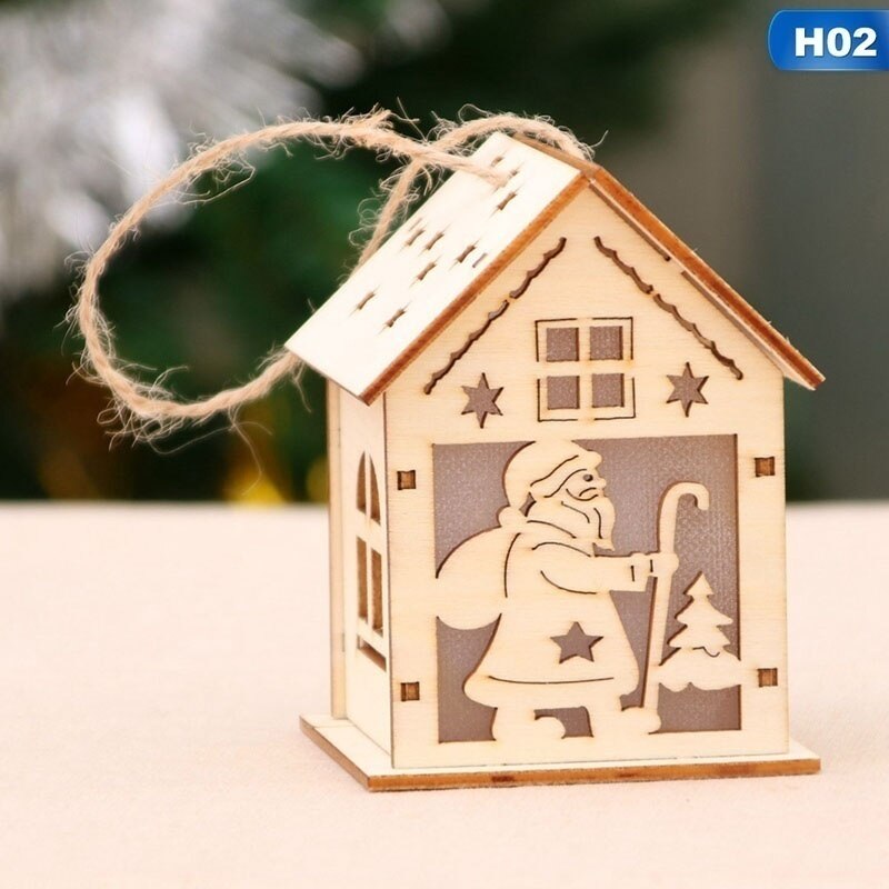 Christmas Led Light Wood House Cute Christmas Tree Hanging Ornaments Decoration Figurines Merry Christmas: H02