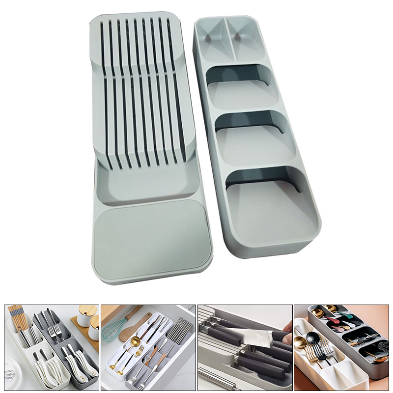 Caja de almacenamiento de vajilla, bandeja de almacenamiento de cucharas, soporte para cuchillos, tenedor, bandeja de cubiertos de plástico, estante de almacenamiento de cocina, 2 uds.