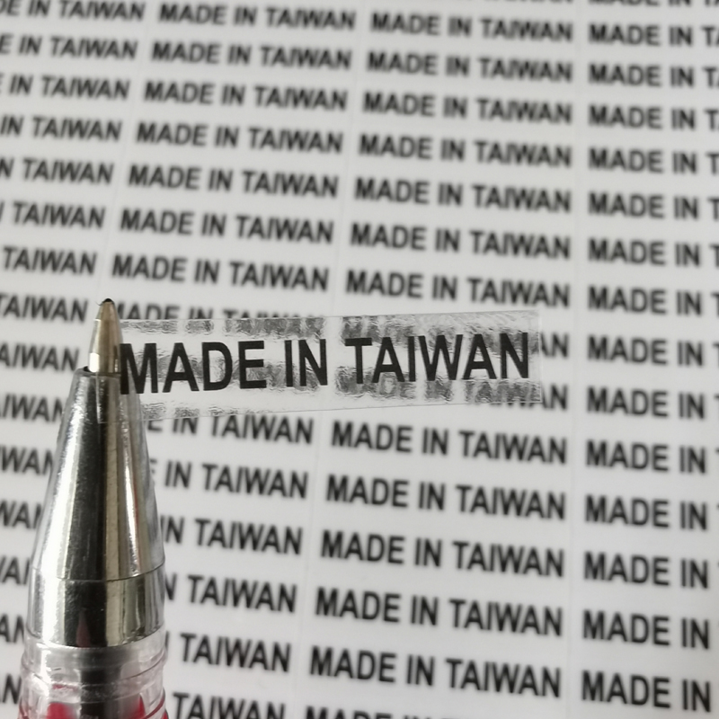 MADE IN TAIWAN Transparent or white stickers 1000PCS 6X28mm label with black print: Yellow