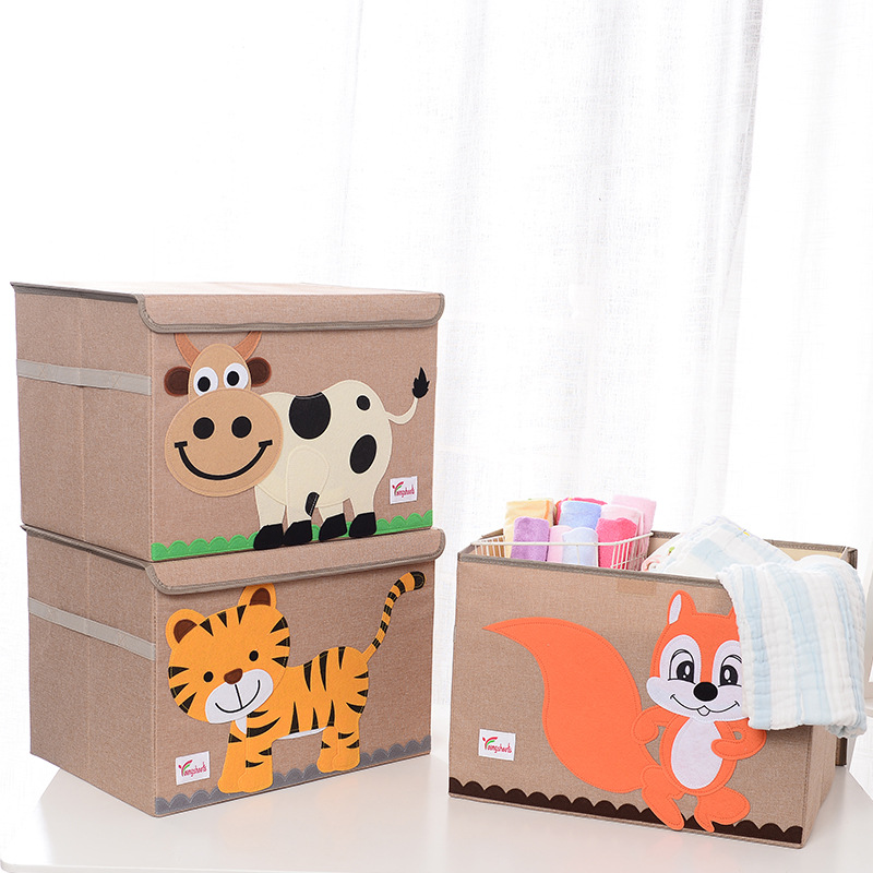 Cube Folding Storage Box Cute Cartoon Animal Storage Basket Felt Cloth Fabric Foldable Storage Bins For Nursery Toys Organizers