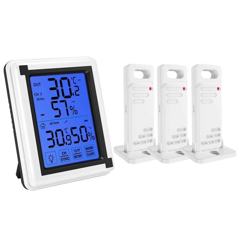 Afbc presseskærm vejrstation + udendørs prognose sensor baggrundsbelyst termometer hygrometer trådløs vejrstation: Default Title
