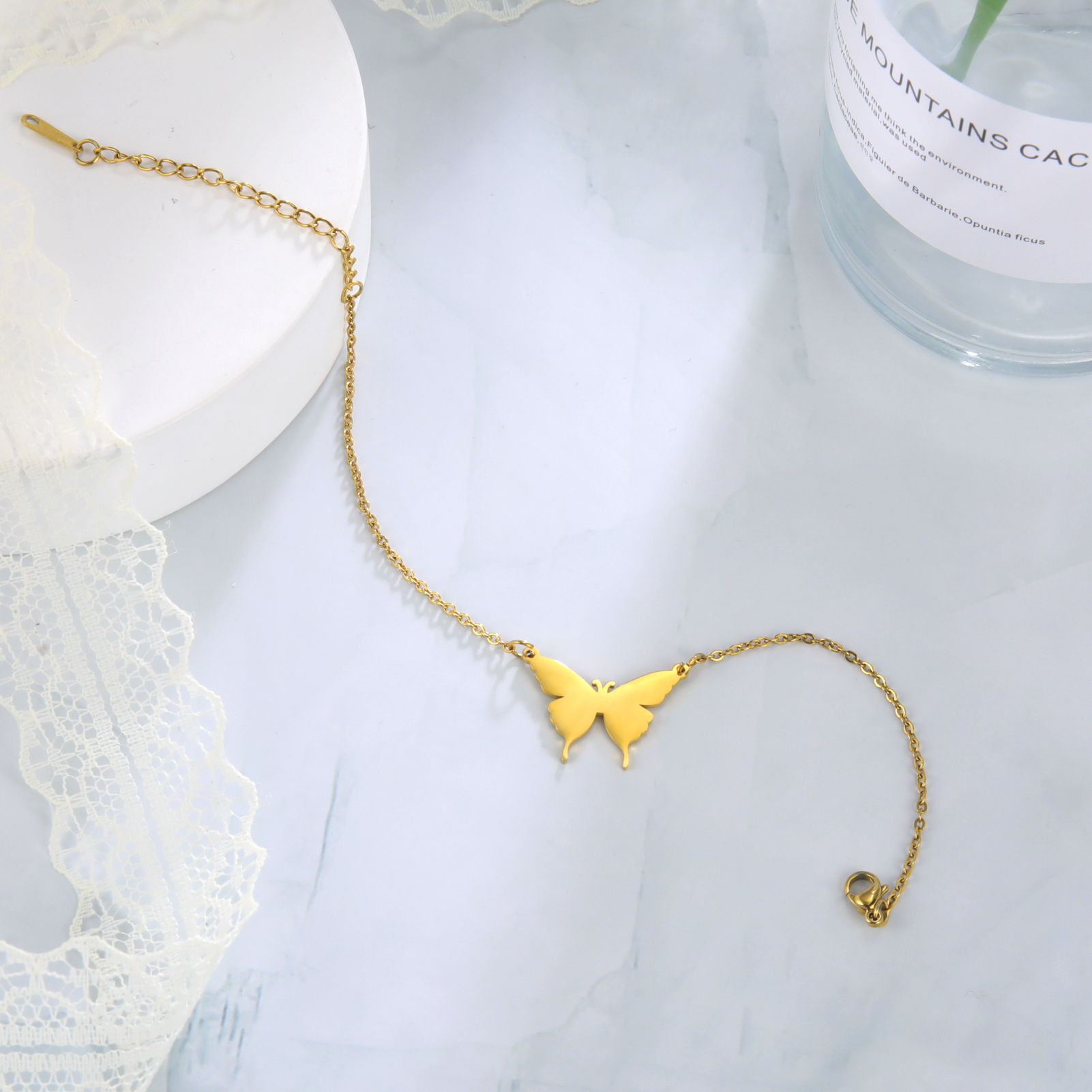 Vrouwen Verstelbare Armband Vlinder Hanger Armband Roestvrij Staal Voor Vrouwen Mode-sieraden Bruidsmeisje