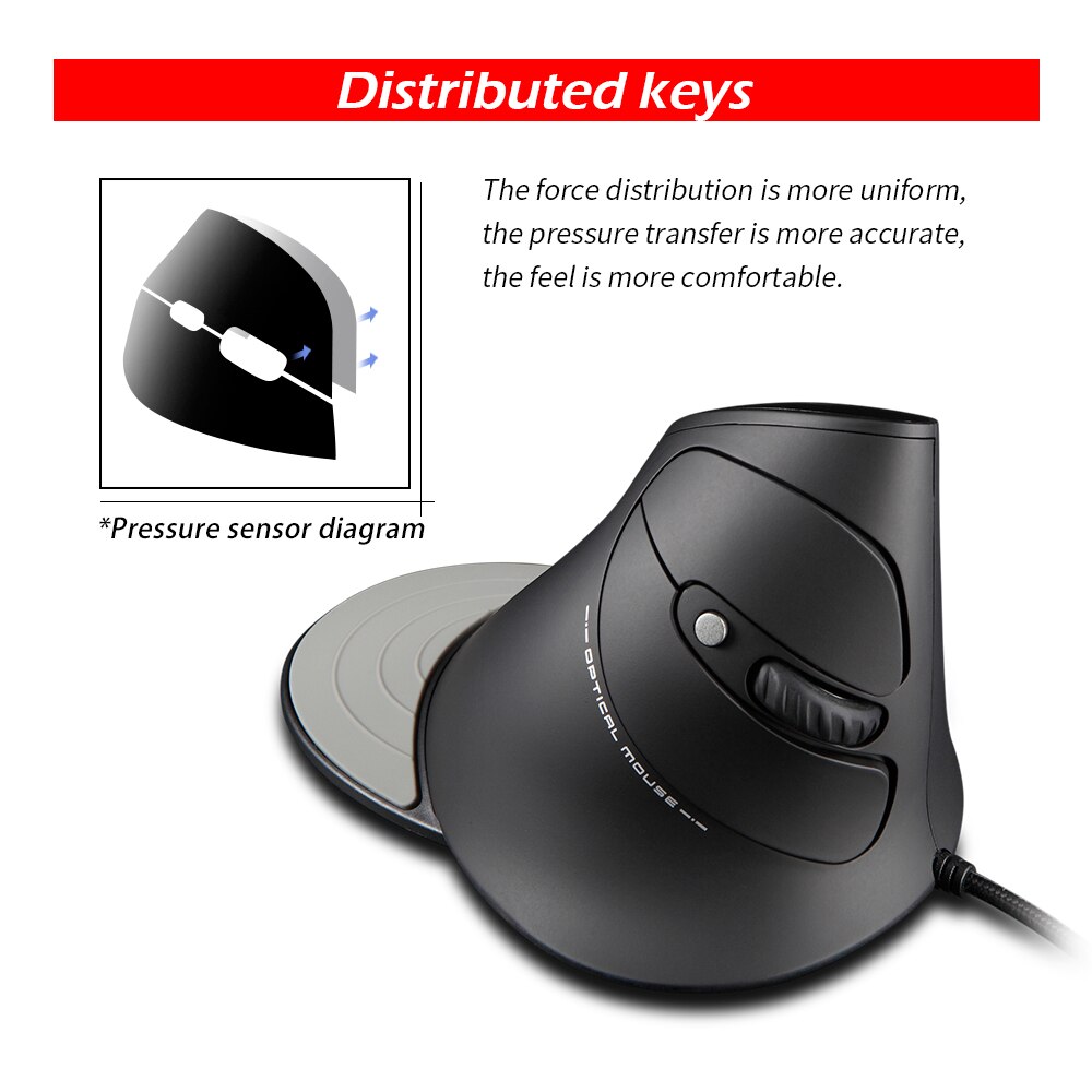 ZELOTES T-30 Wired Optical Mouse Vertical Mouse USB Wired Gaming Mouse 6 Keys Ergonomic Mice with 4 Adjustable DPI for PC Laptop
