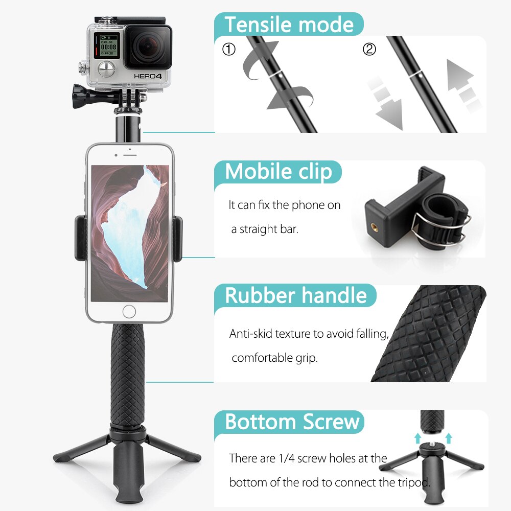 Vamson Voor Gopro Accessoires Statief Monopod Verstelbare Selfie Stick Voor Gopro Hero 10 9 8 7 6 5 Voor Xiaomi yi Sjcam Voor Telefoon