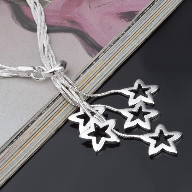 OMHXZJ Persoonlijkheid Mode OL Vrouw Meisje Zilveren Multi Lijnen Hollow Star Charm 925 Sterling Zilveren Armband BR42