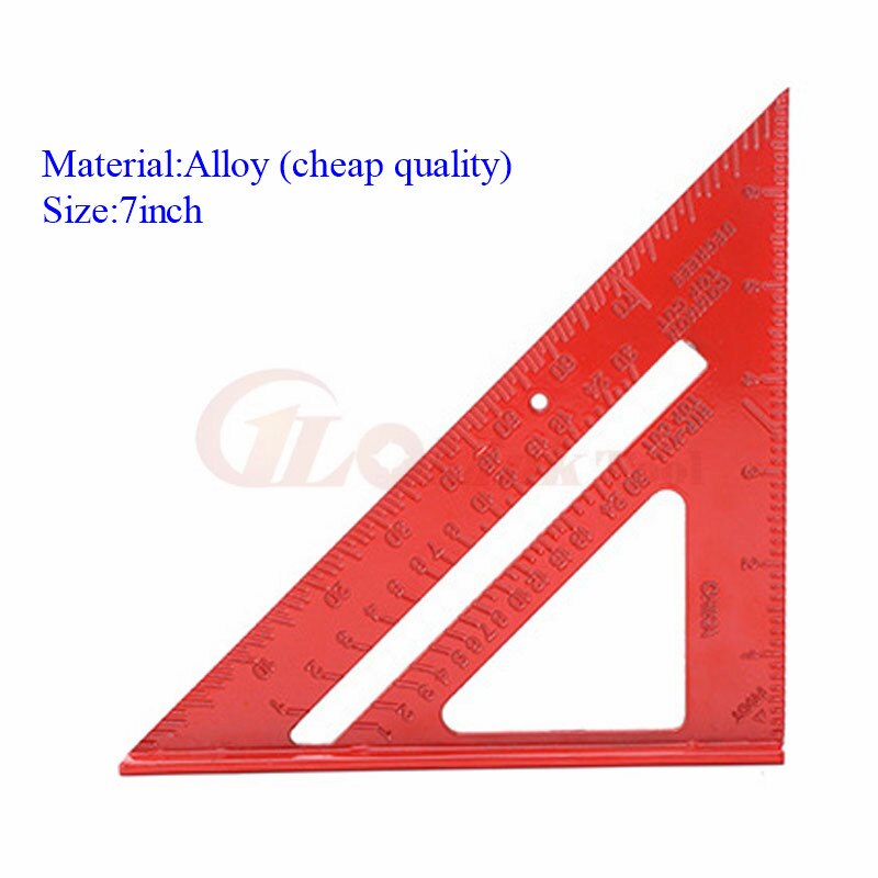 Angle Ruler 7/12 inch Metric Aluminum Alloy Triangular Measuring Ruler Woodwork Speed Square Triangle Angle Protractor Measuring: 7inch alloy RED