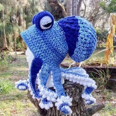 Chapeau en laine tricoté à la main, en forme de pieuvre, pour noël et Halloween: J