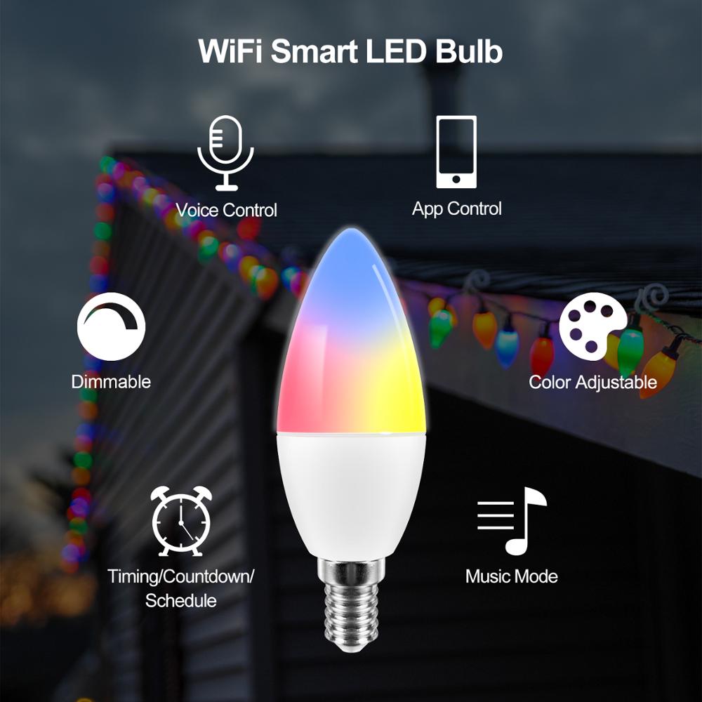 Tuya smart wifi led-pære 4w,  dimbar smart lyspære  e14 rgb 16 millioner farger, kompatibel med alexa google home smart life