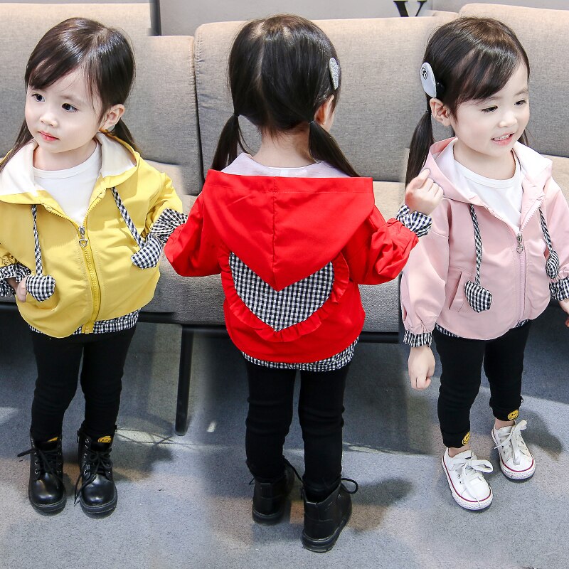 Kinderkleding Meisje Jassen Kinderen Hooded Rits Windjack Baby Hartvorm Plaid Jas Baby Bovenkleding Hoodies Voor Meisje
