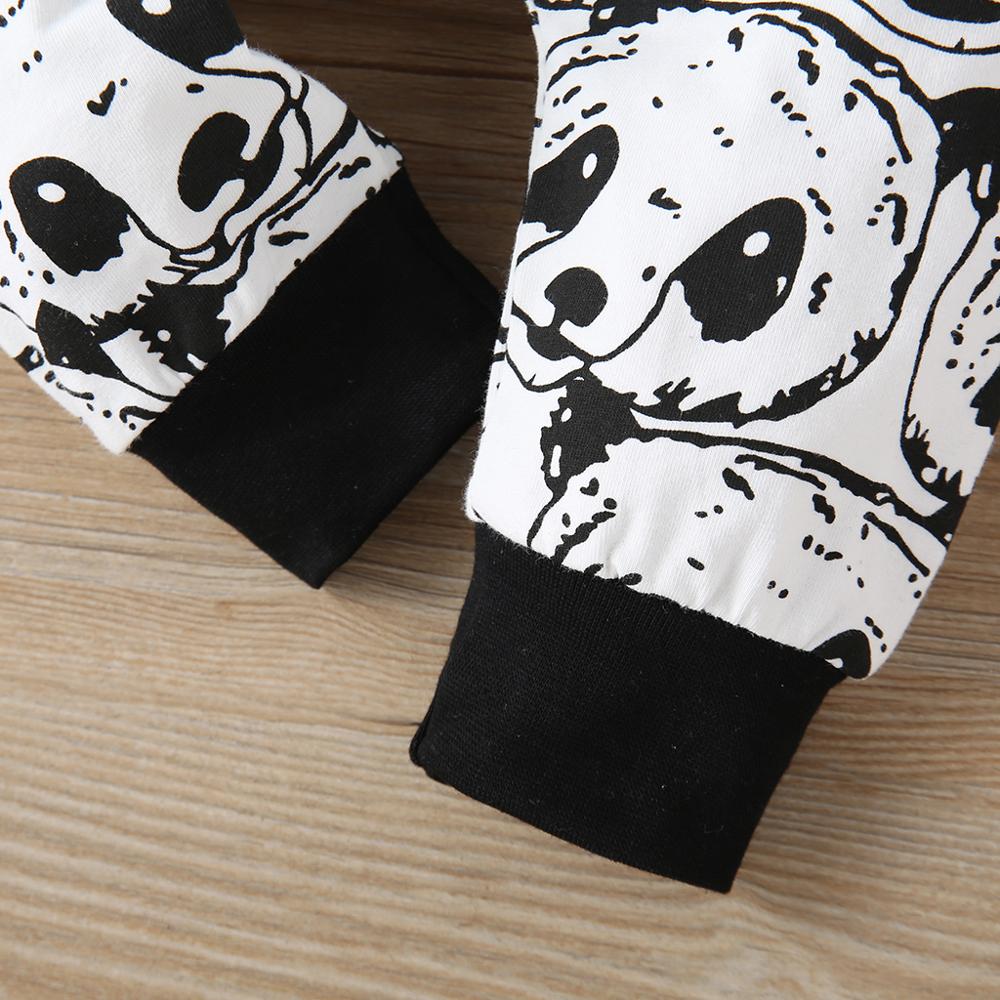 Patpat 2020 nova primavera e verão outono bebê panda impressão manga longa macacão com chapéu conjunto para o bebê menino