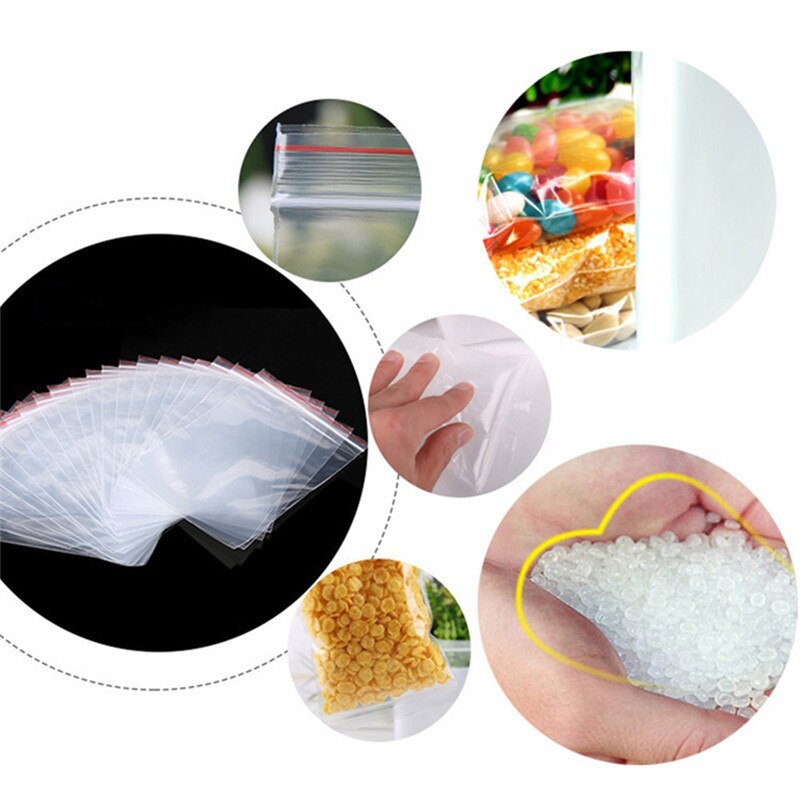 100 st plastpåsar ziplock matförpackning smycken små zip lock-påsar klara fräscha, dammtäta återförslutbara godisförvaring
