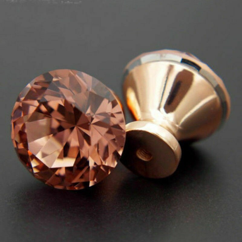 Crystal Glass Cabinet Knobs Rose Gold Diamond Shape Glass Knob and Pull Handle for Kitchen Bathroom Wardrobe Cupboard
