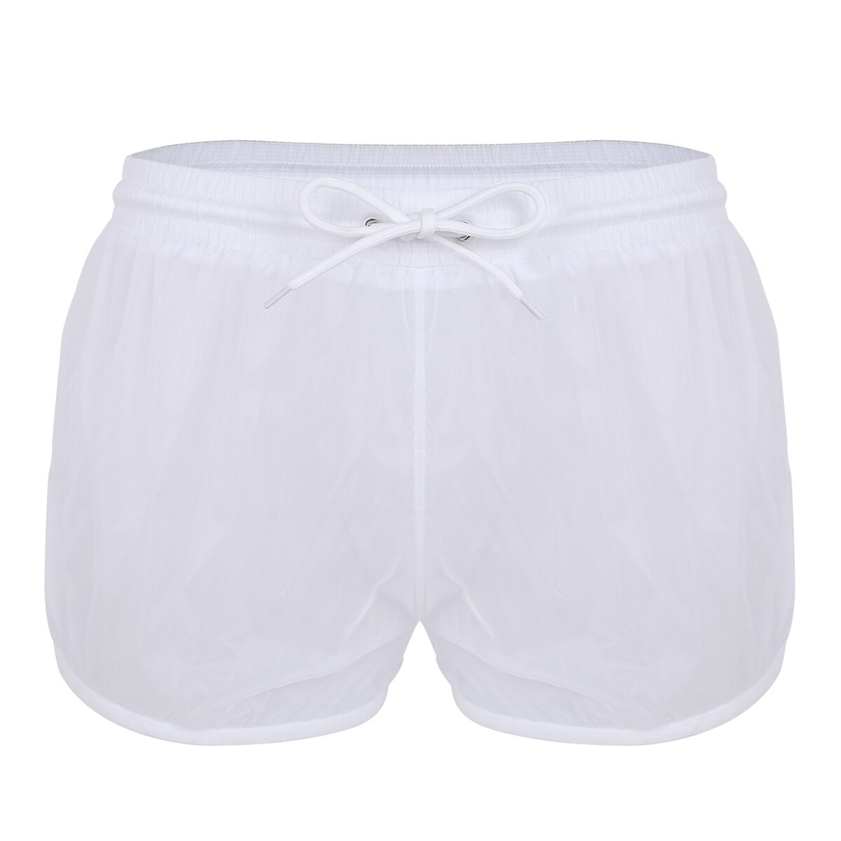 TiaoBug Mens Soft See Through Fabric Underwear Drawstring Lightweight Boxer Shorts Casual Swimming Transparent Underpants Shorts: White / XL