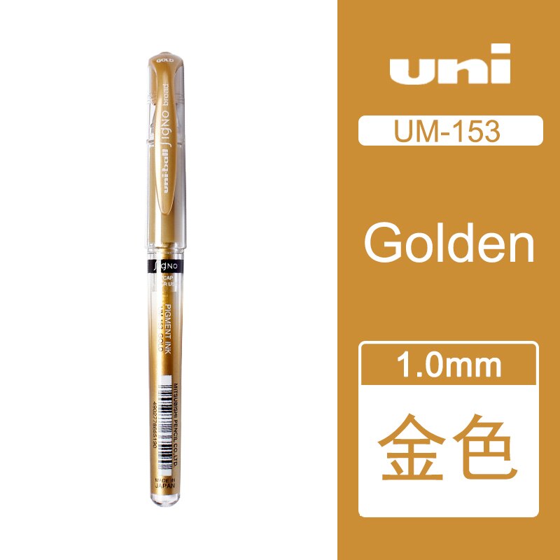 Genuine Japan 6 Pieces Uni-ball Signo Broad UM-153 Gel Pen - 1.0 mm Blue/Black/Red/White/Silver/Gold: Golden