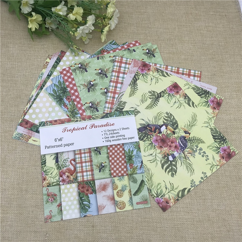 24 sheet 6"X6"Tropical Paradise of flower patterned paper Scrapbooking paper pack handmade craft paper craft Background pad