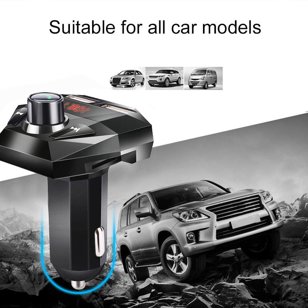 Kit de manos libres para coche, reproductor de MP3 LCD, transmisor FM con Bluetooth inalámbrico, carga USB, compatible con carga mientras escucha canciones,