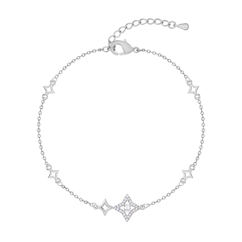 WEIMANJINGDIAN Star Cubic Zirconia Chain Anklet in Gold or Rhodium Color Plated: Rhodium Plated