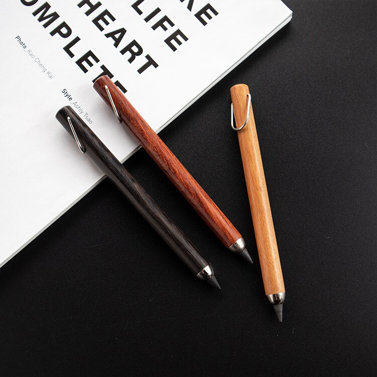 Noble Wooden Permanent Metal Pencil Never Old Not Need Ink Pen Not Finish Pen Stationery 3 Colors Office For School