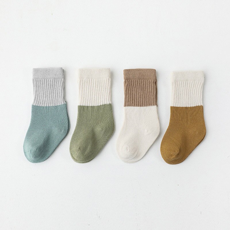 4 Pairs/Lot Baby Socks Solid Color Soft Cotton Winter Autumn Thick Socks For Boy Girl Newborn Toddler Ankle Long Kids Socks: D / 0-6m