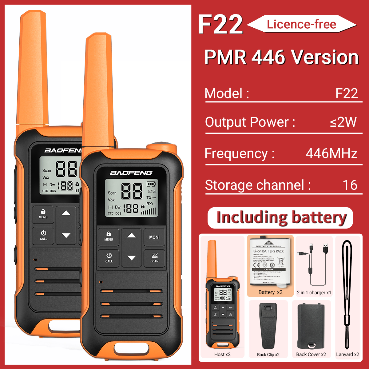 2 Stück baofeng f22 mini walkie talkie pmr446 frs tragbares Zwei-Wege-Radio-LCD-Display-Typ-C-Ladegerät für die Jagd