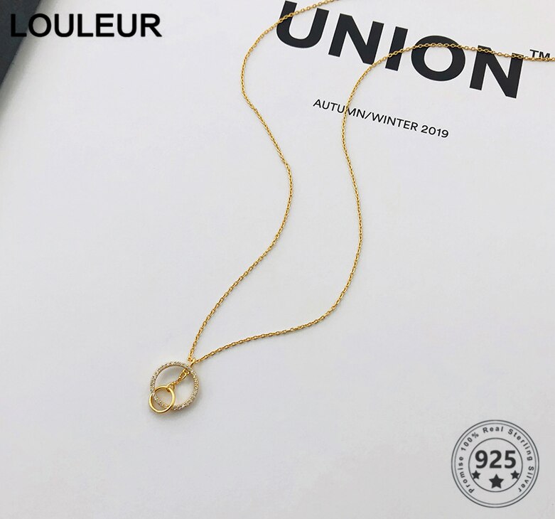 Louleur 925 colar de prata esterlina ciclo duplo design simples colar para mulher 2020 encantos jóias presente do dia dos namorados: gold
