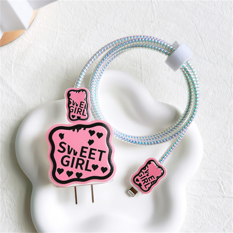 Charger Cable Protector for Apple Iphone 14 13 Cute Heart Wave Charger Case for Iphone 18W/20W US Adapter Data Protective Sleeve: Beige