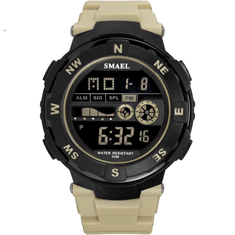 Digitale herenhorloges, kleine sporthorloges, led herenhorloges, waterdichte herenhorloges, 1361b zwarte polshorloges, casual elektronica horloge: Khaki