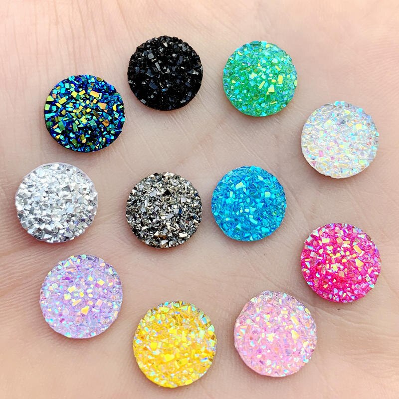 Cristal AB 12mm 80 pièces/lot de pierres précieuses en résine à dos plat, strass ronds à pois, pour décoration à faire soi-même