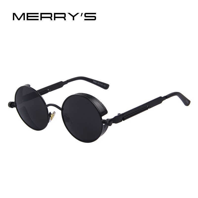 Merrys vintage dam steampunk solglasögon märke runda solglasögon oculos de sol  uv400: C01 svart svart