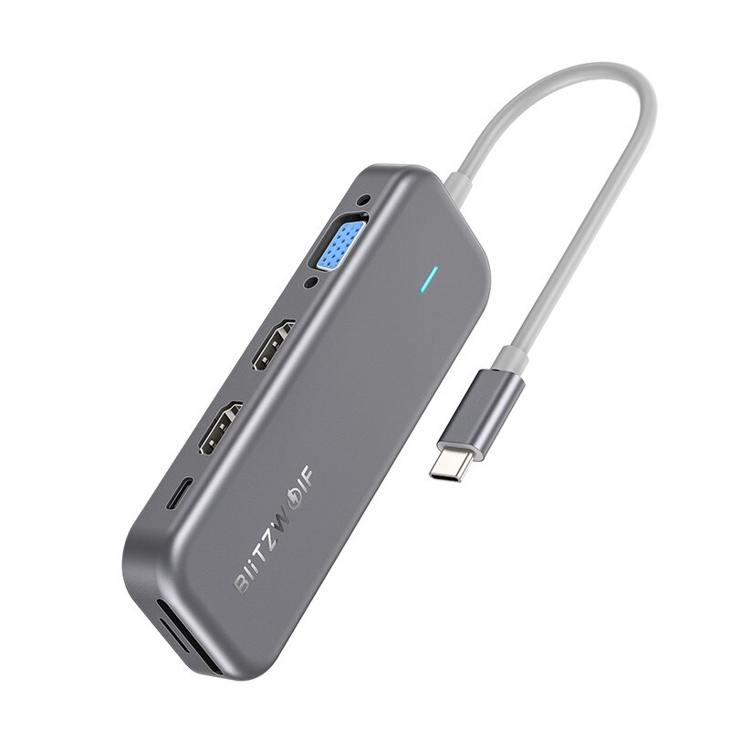 BlitzWolf-concentrador de red USB tipo C BW-TH11, 11 en 1, compatible con HDMI, USB 3,0, RJ45, adaptador de lector de carburador, divisor USB para ordenador portátil tipo C: Default Title