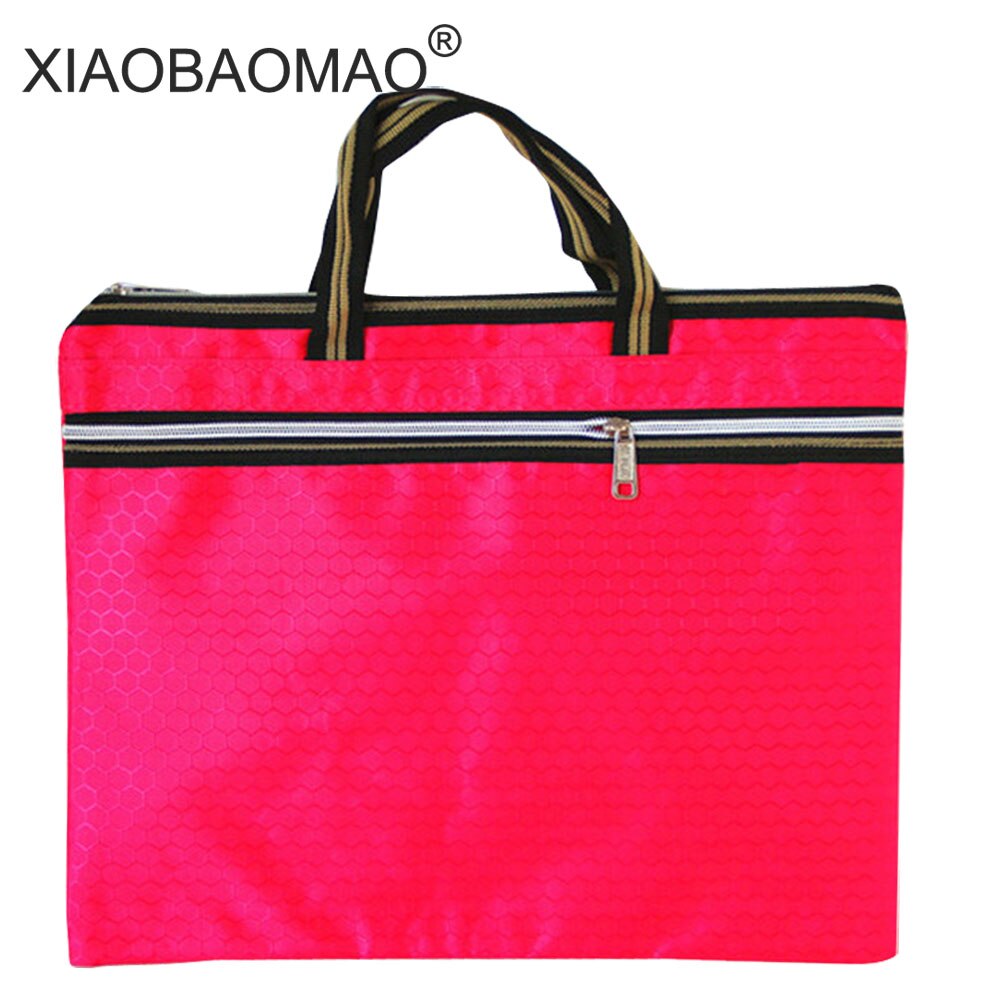 Large capacity file organizer A4 document bag zipper bag office school paper file folder: rose Red