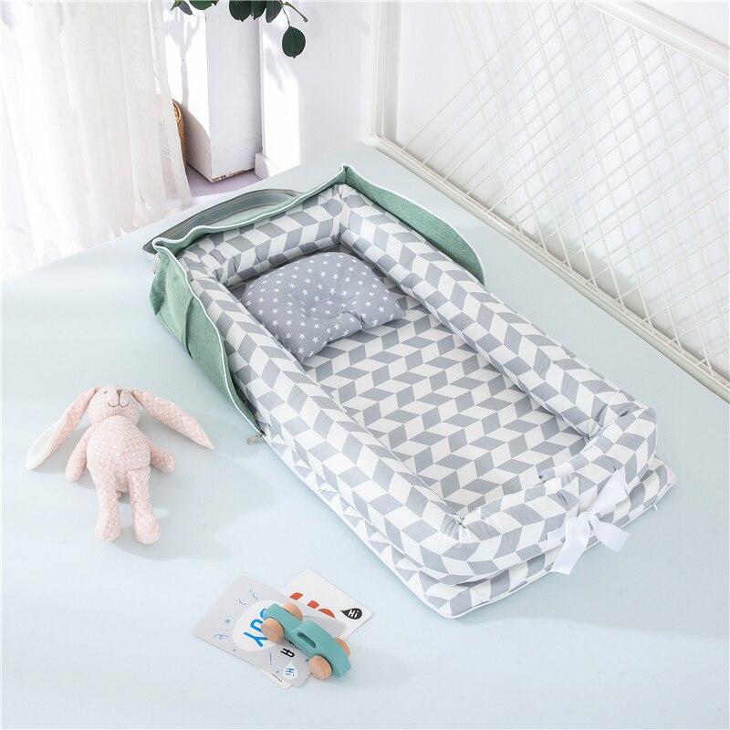 90cm*50cm sammenklappelig baby krybbe seng reden bærbar baby seng rejse essentials bomuld spædbarn baby krybbe seng rygsæk nyfødt baby seng: Grøn