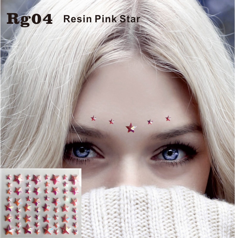 RG04 Roze Ster Hars Diy Stok Op Gezicht Juwelen Sticker Wenkbrauw Make-Up Decor Sticker Voor Dress Up, Kostuum Partij