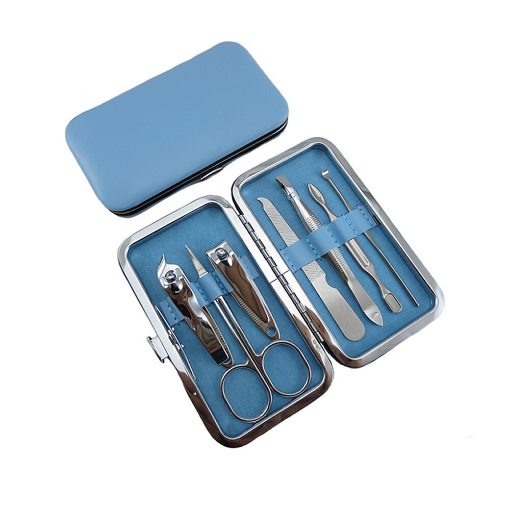 Offre spéciale 7 pièces ensemble de manucure soins des ongles coupe-ciseaux voyage Kits de toilettage: Bleu