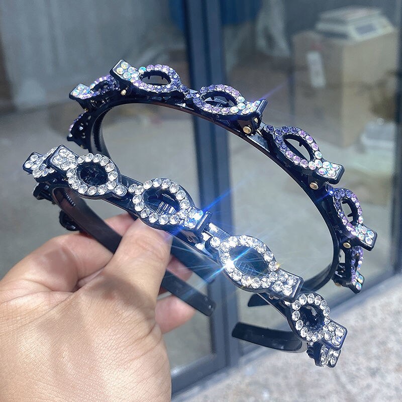 Bandas para el pelo de doble capa para mujer, bandana de pelo antideslizante hecha a mano con Clip de perlas, diadema trenzada de plástico a la , horquilla para peinado