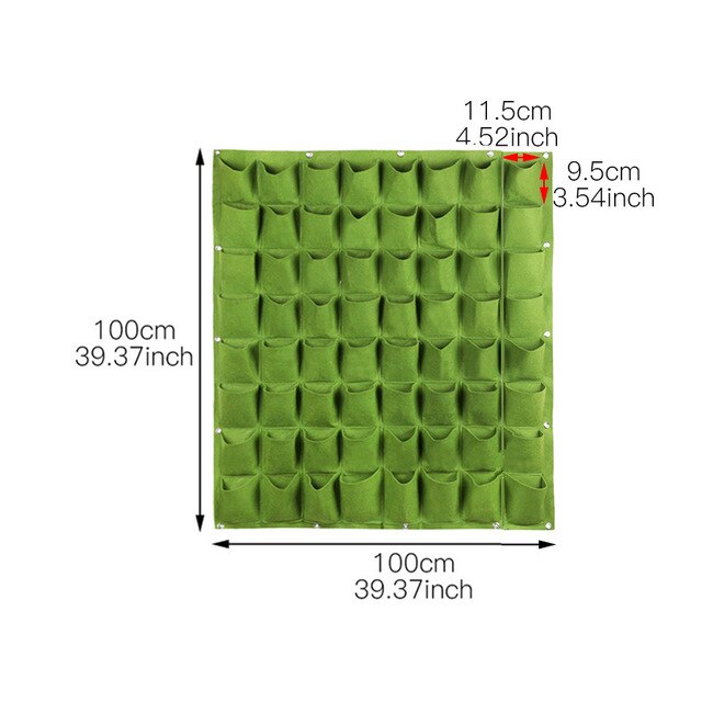 Wall Hanging Planting Bags 18/36/49/72 Pockets Green Grow Bag Planter Vertical Garden Vegetable Living Garden Bag Flowers Supply: 64 grid green