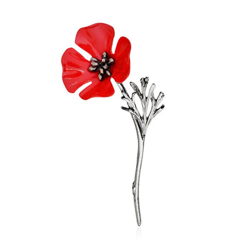 1Pc Rode Papaver Bloem Broche Vintage Kraag Pinnen Voor Vrouwen Mannen Sieraden Broches Pins