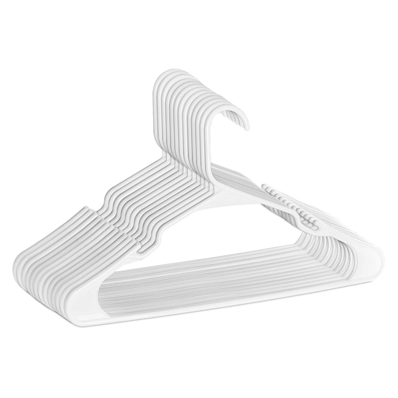 Perchas de plástico Premium, duraderas y fuertes, estándar, para ropa y pantalones, color blanco, paquete de 20 Uds.