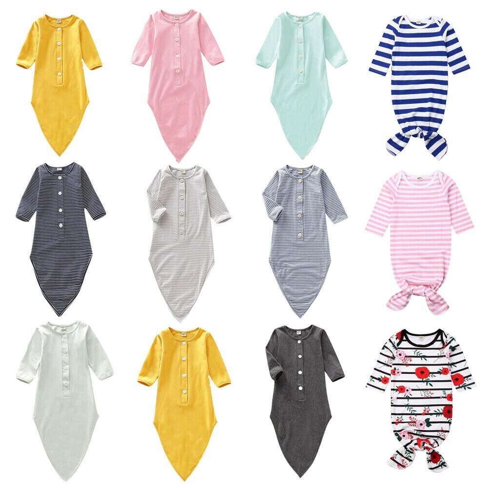 0-12 M Baby Baby Jongen Meisje Slaap Kleding Gestreepte Knoppen Slaap Zak Leuke Lange Mouwen Slapen zak Kindje Katoenen Nachtkleding