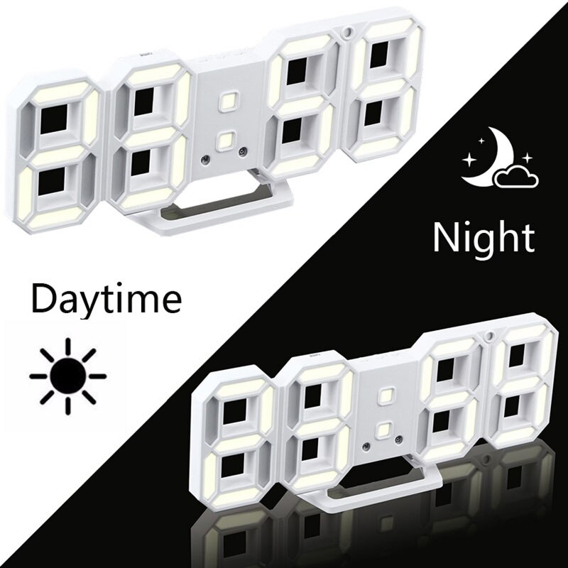 Newest Color Changeable LED Wall Clock 3D Modern Digital Desktop Alarm Clock Home Living Room Office Table Desk Night Light: White