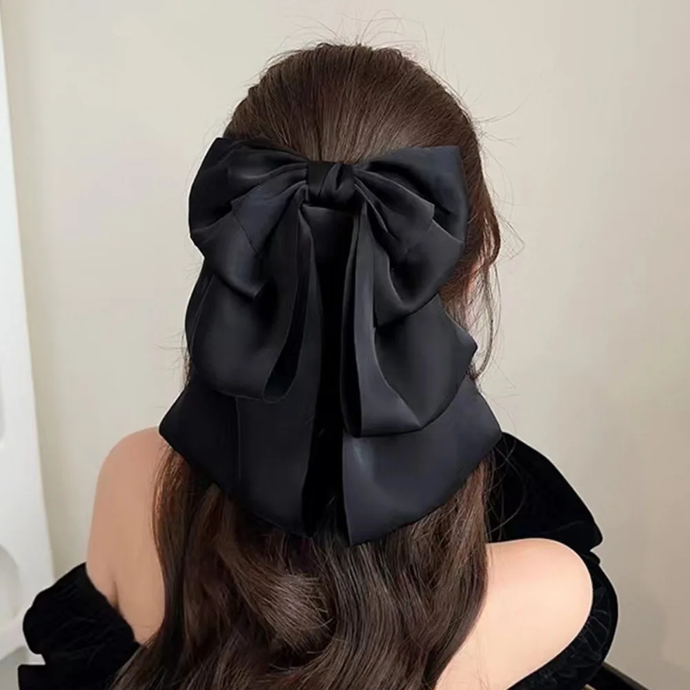 Clip grande de satén para el pelo, garra para el pelo para niña y mujer, tocado multicapa liso rojo y negro, pinzas de coreana para accesorios para el cabello