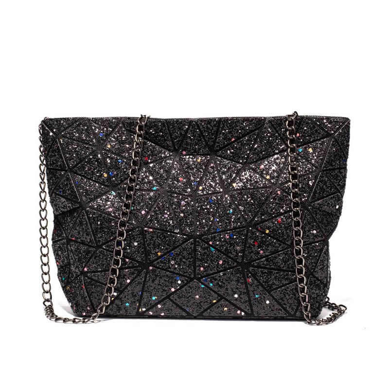 Neue Bao Taschen für Frauen Leucht Kette Lightnig sac bao Tasche Diamant Geometrie Schulter Taschen Einfachen Klapp Messenger Taschen bolso: Starry sky Black