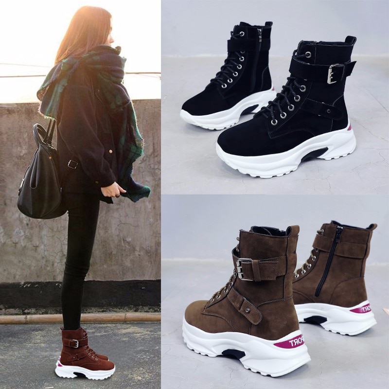 Grande taille en peluche bottes d'hiver grosses baskets bottines femmes chaussures femme à lacets fermeture éclair boucle épaisse semelle plate-forme chaussures