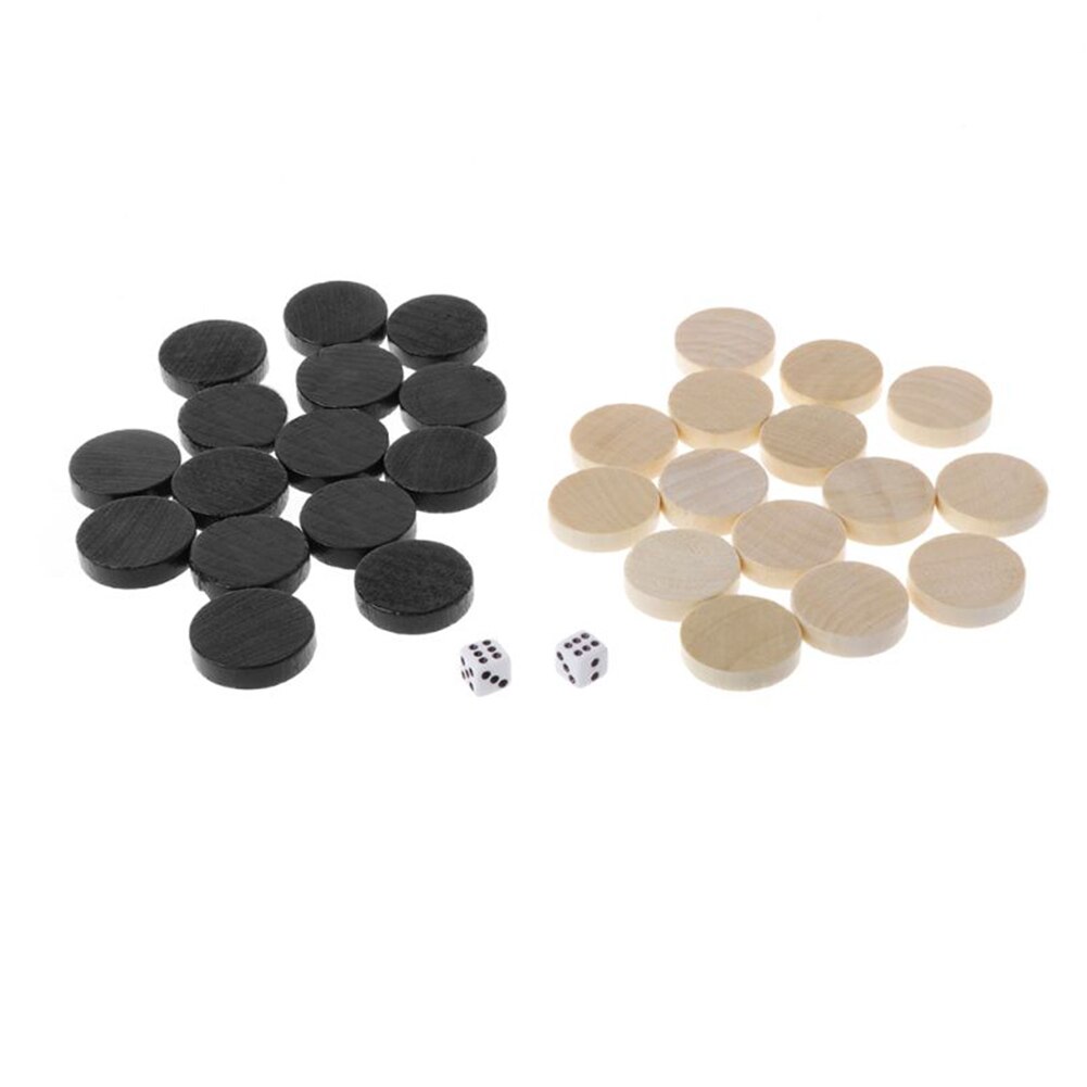 30pcs Wooden Draughts Checkers Backgammon Chess Pieces for Kid Board Game 2 Dice Daily Board Games Intelligence Games: 1.9cm