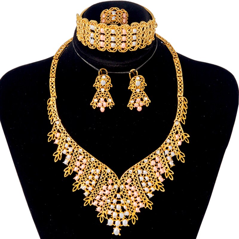 Etiopiske smykkesæt afrikansk 24k guld til kvinder dubai bryllup brude fest halskæde øreringe ring sæt kraver smykker